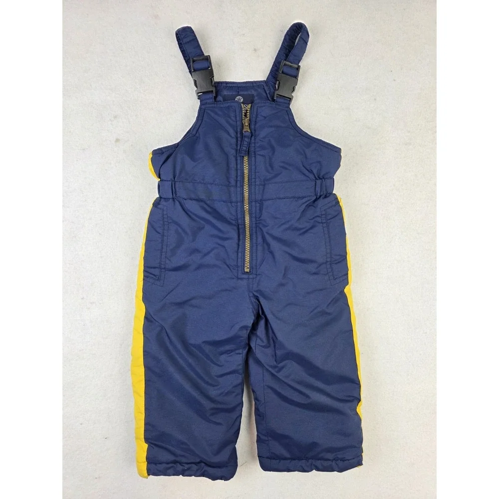 Oshkosh Kids Snowsuit Bibs Overall‎ Puffer Pants 24M Months Navy Yellow *READ*